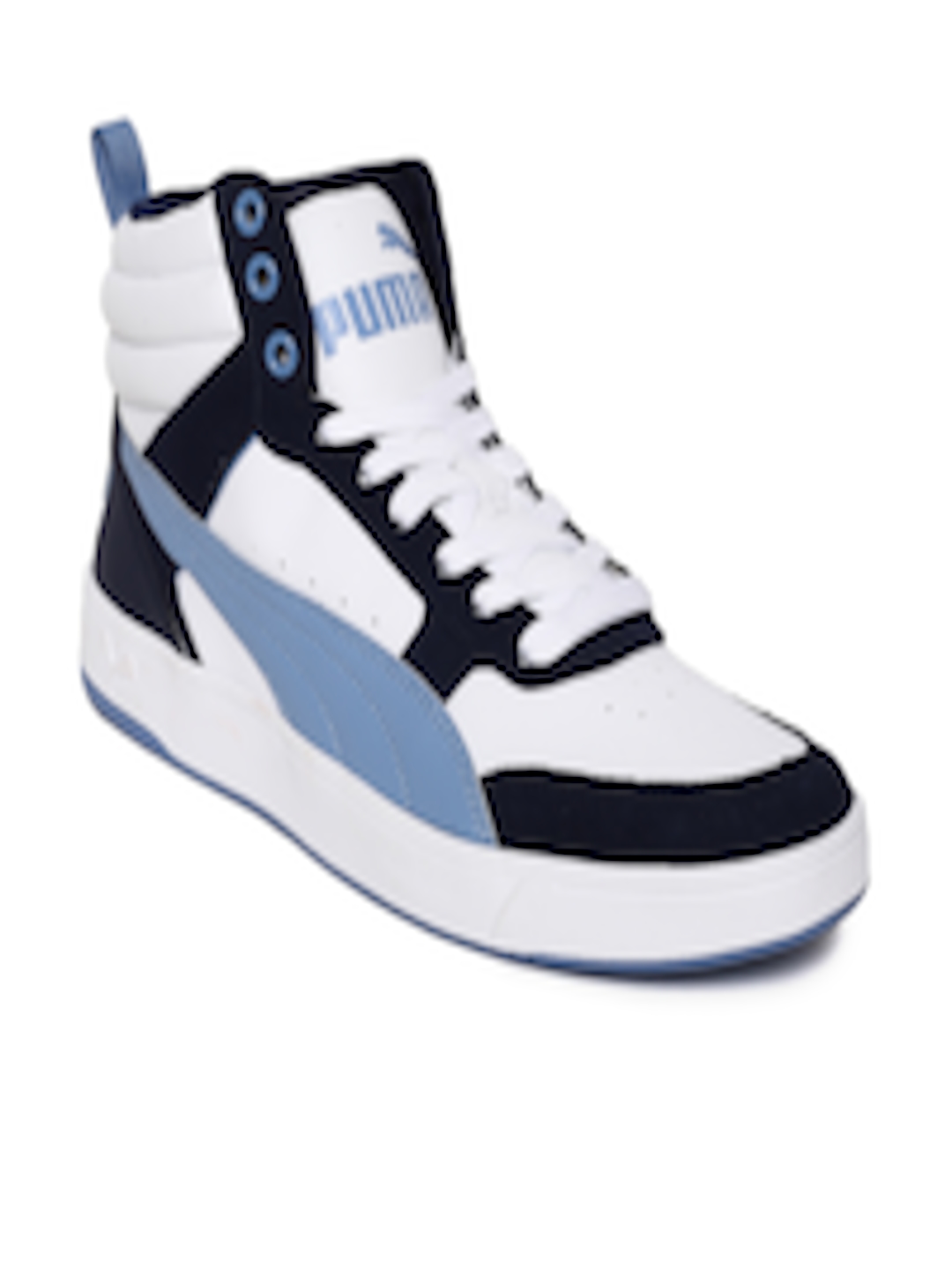 Buy Puma Men White & Navy Blue Rebound Street V2 Mid Top Sneakers ...