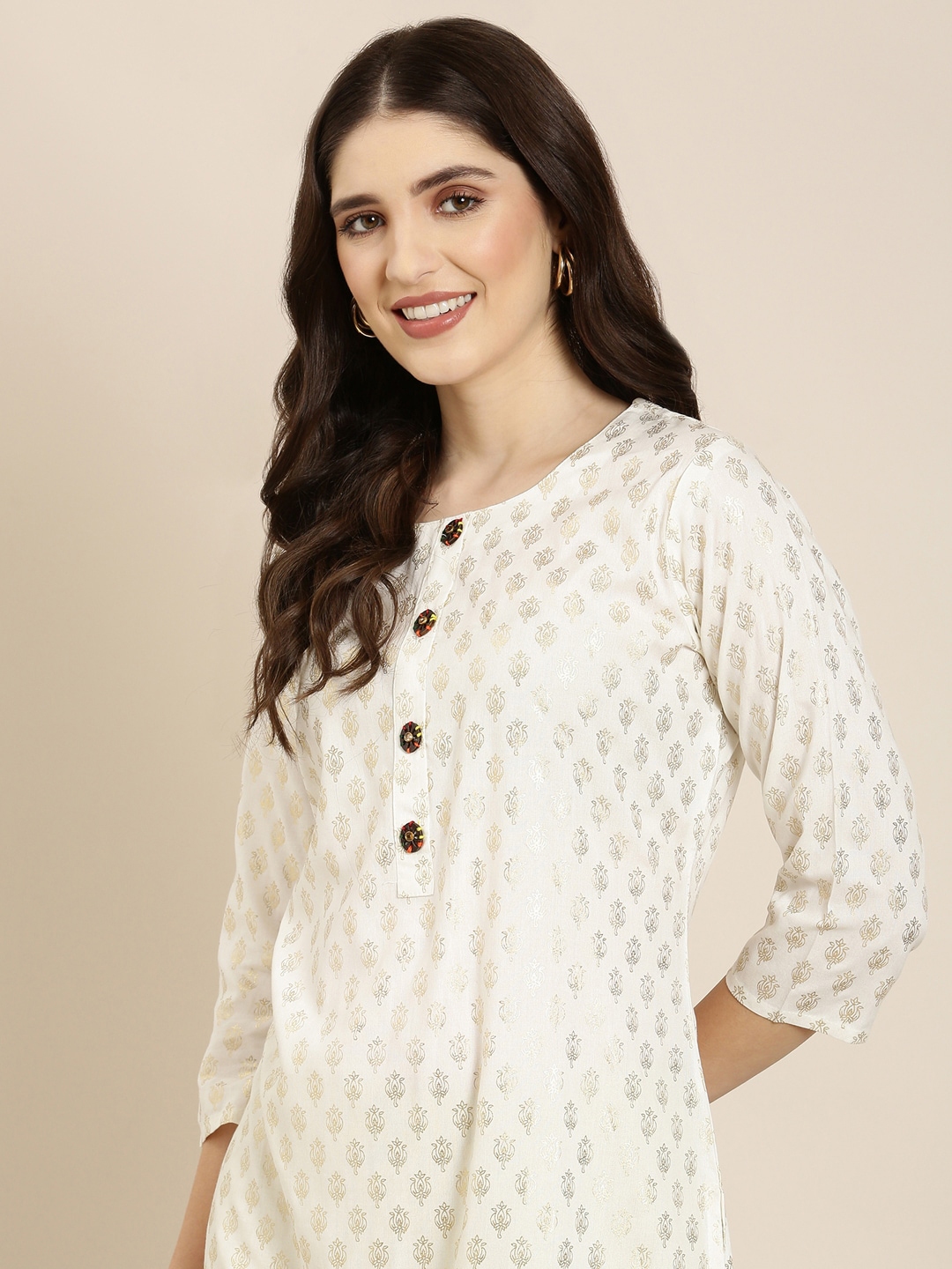 Buy SHOWOFF Ethnic Motifs Printed Cotton Straight Kurtas Kurtas for