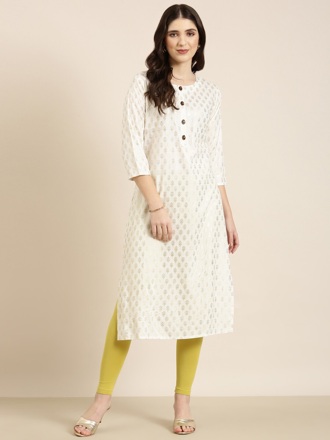 Buy SHOWOFF Ethnic Motifs Printed Cotton Straight Kurtas Kurtas for