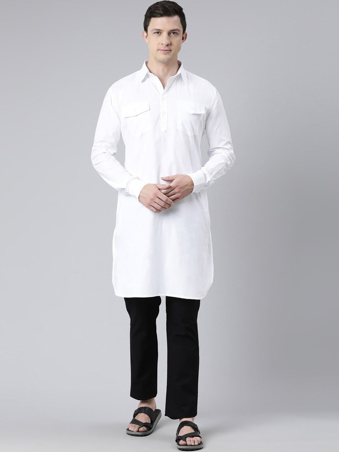Buy Kryptic Spread Collar Pure Cotton Pathani Kurta Kurtas for Men