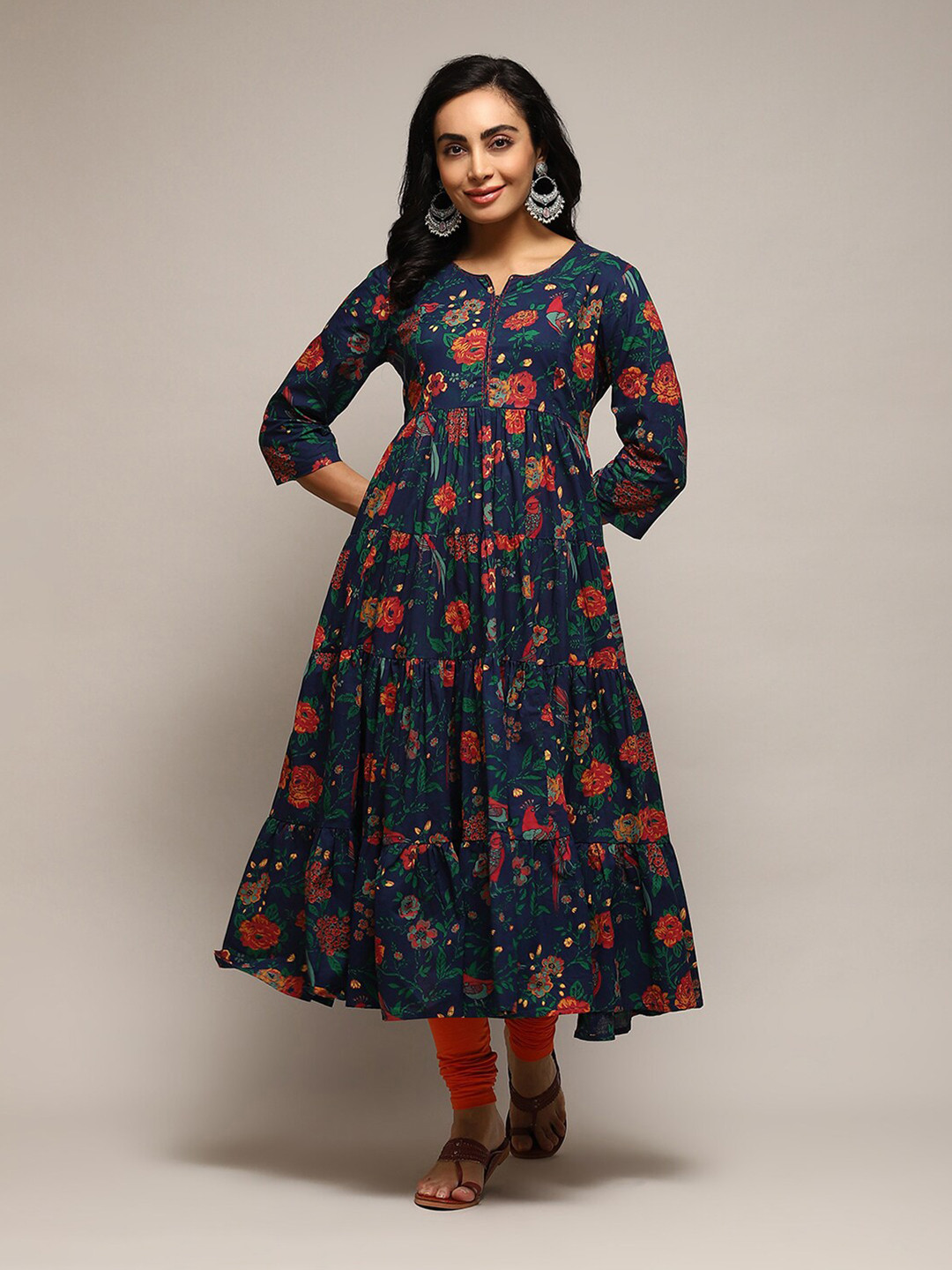 Buy Biba Floral Printed Pleated Tiered Fit & Flare Midi Dress Dresses