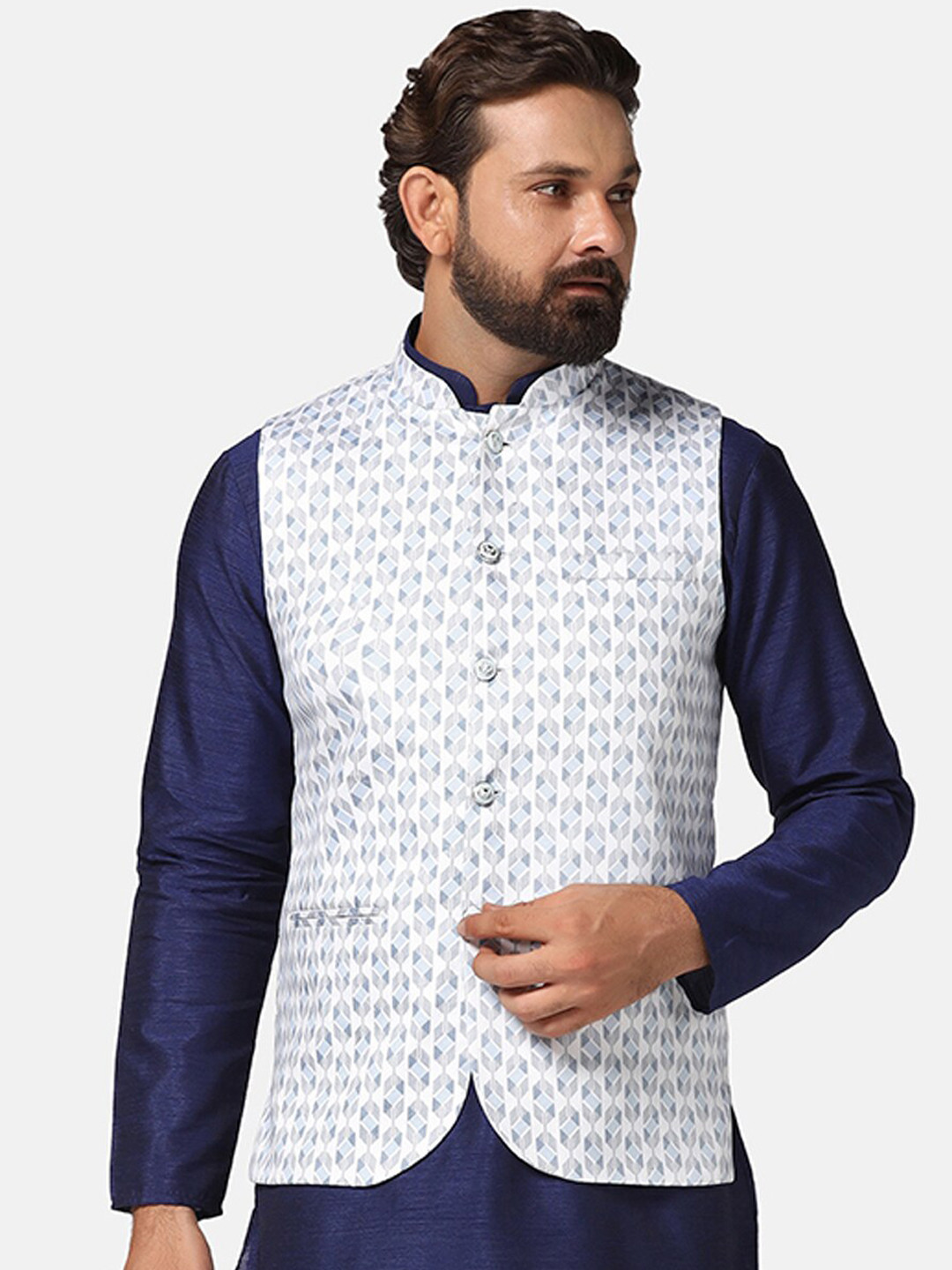 Plain Cotton Mandarin Collar Nehru Jacket for Men 03