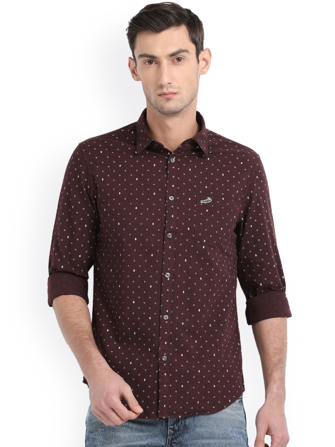 Buy Crocodile Men Maroon Slim Fit Self Design Casual Shirt Shirts for