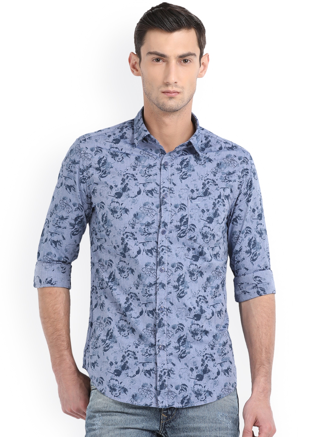 Buy Crocodile Men Blue & Navy Blue Slim Fit Printed Casual Shirt ...