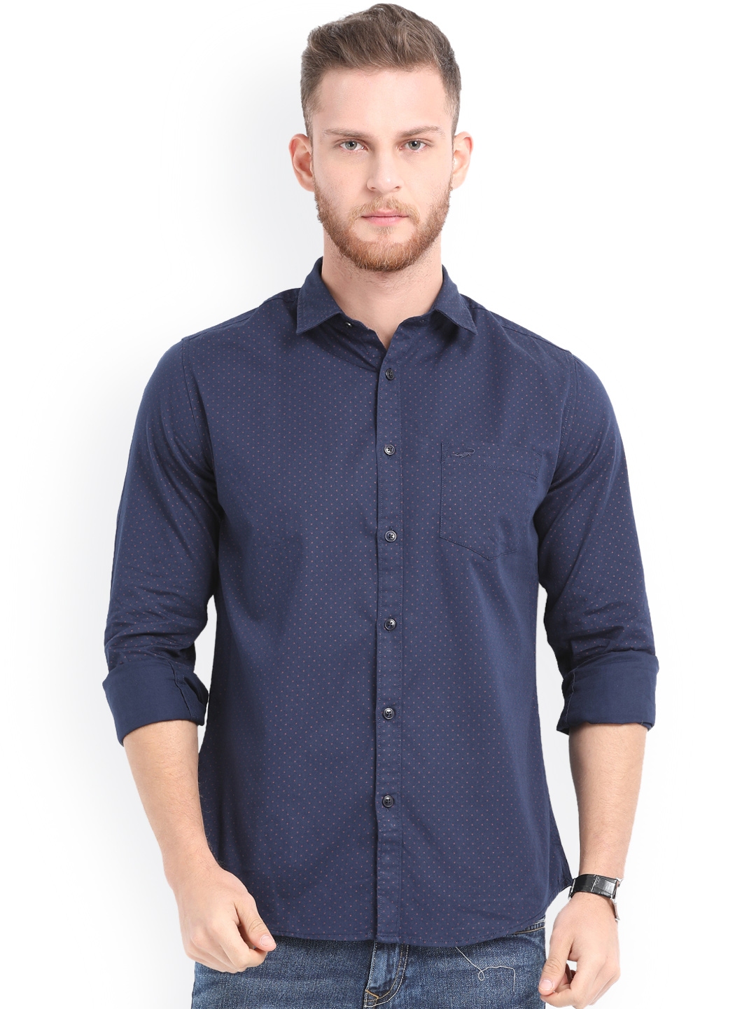 Buy Crocodile Men Blue Slim Fit Self Design Casual Shirt - Shirts for ...