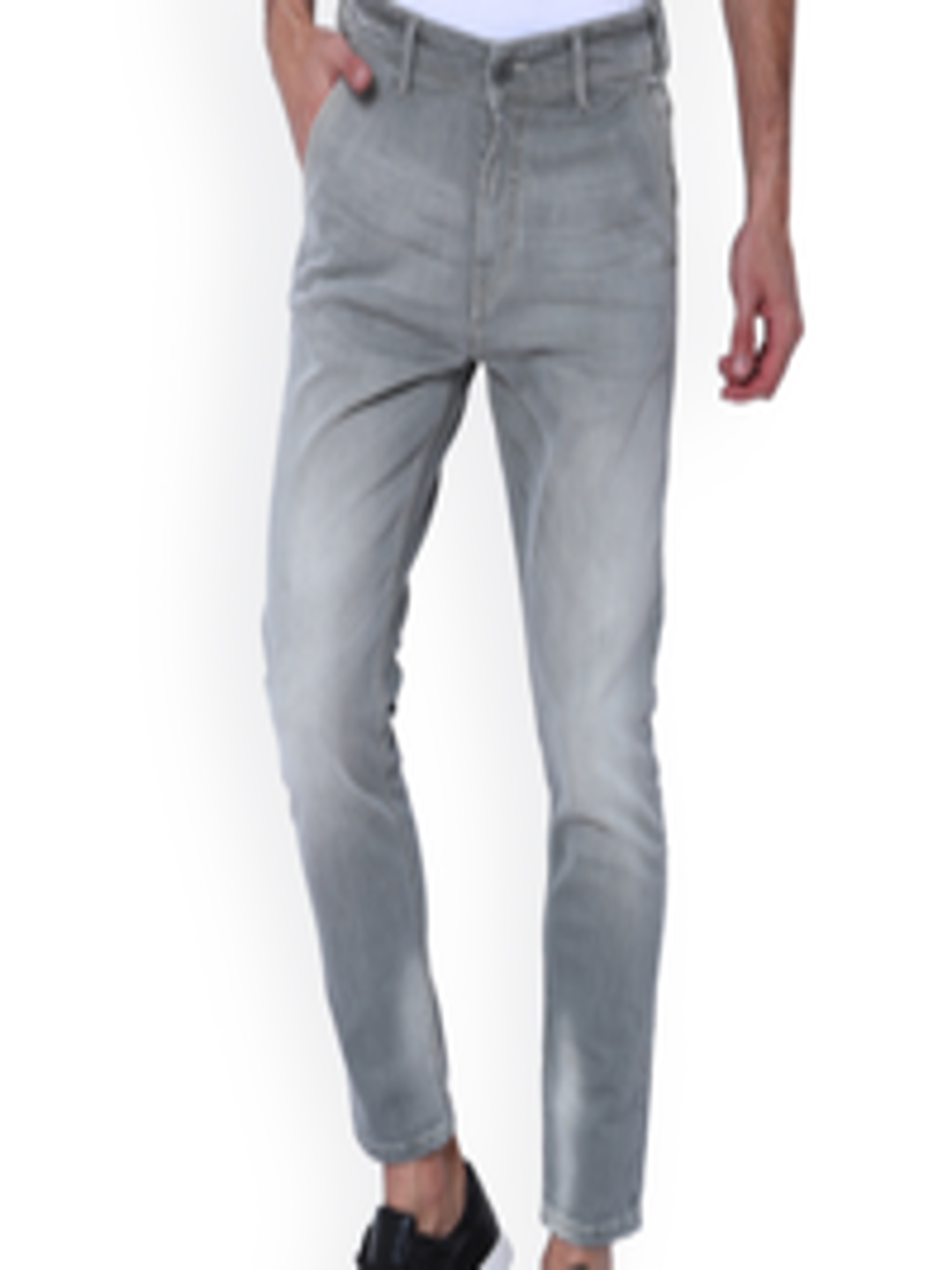 Buy LOCOMOTIVE Men Grey Slim Fit Mid Rise Clean Look Stretchable Jeans ...