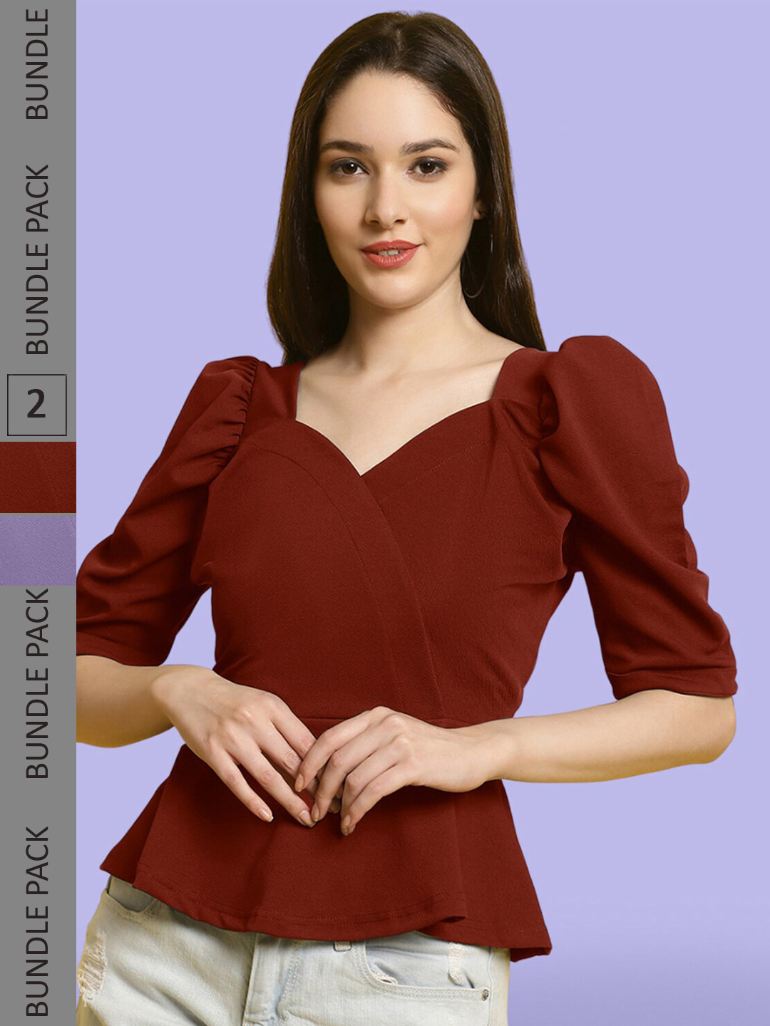 Sweetheart Puff Sleeves Peplum Top