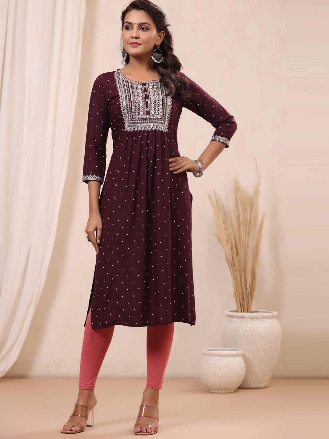 BLOOM DOTS: IVORY POLKA DETAILING KURTA main image 0