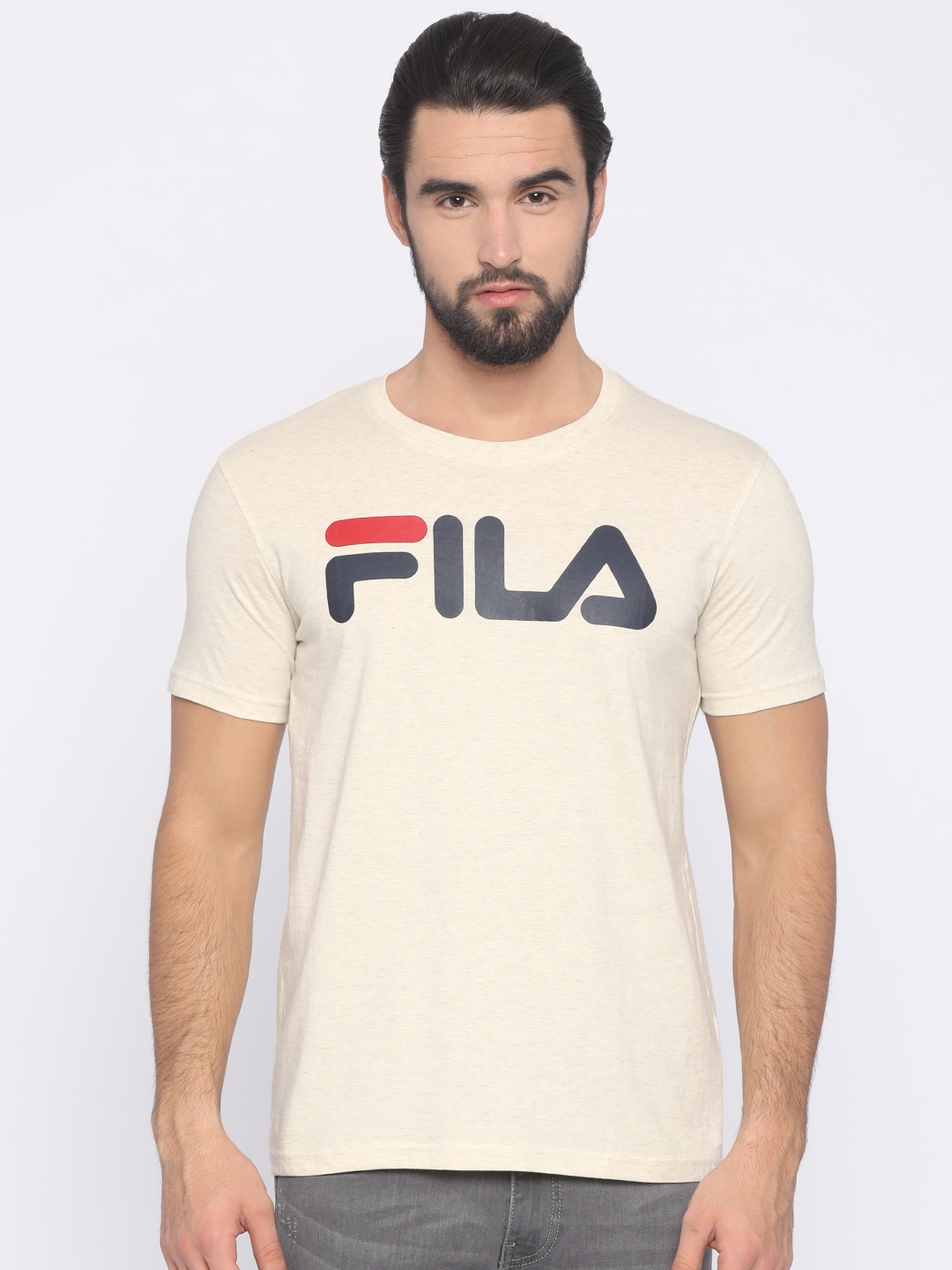 Buy FILA Men Beige Printed Round Neck Pure Cotton T Shirt - Tshirts for ...