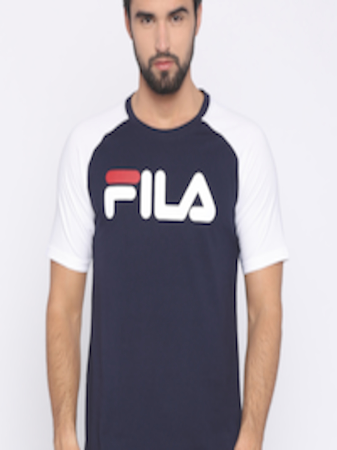 Buy FILA Men Navy Blue Printed Round Neck Pure Cotton T Shirt - Tshirts ...