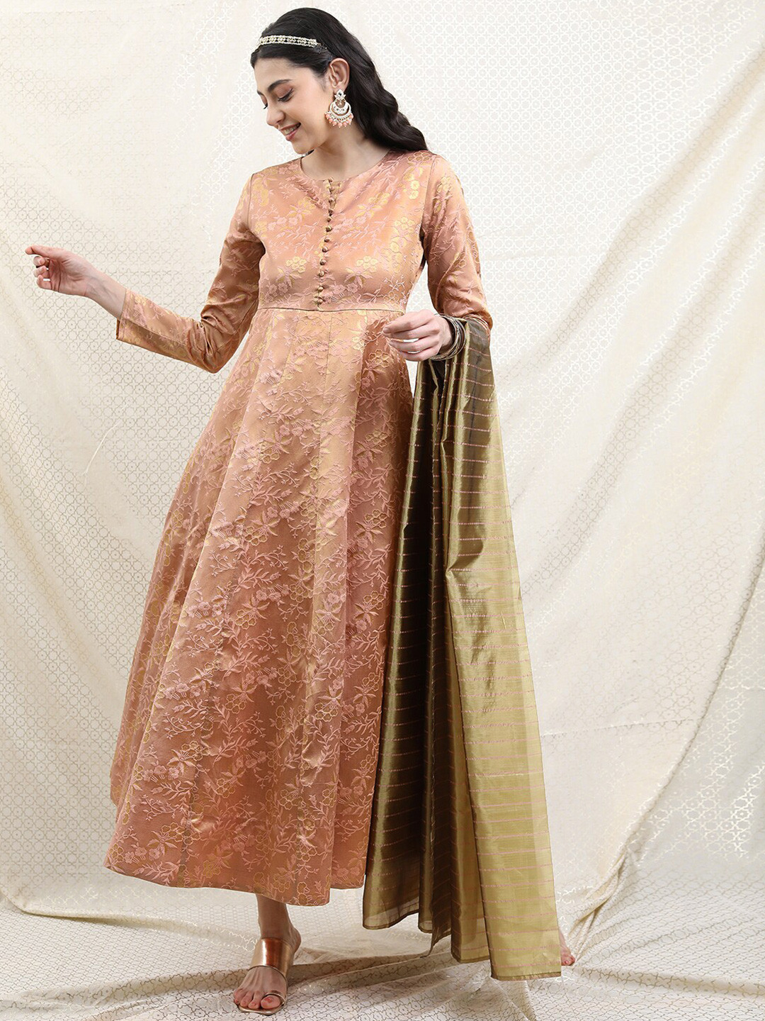 Buy Vishudh Floral Self Design Fit And Flare Ethnic Dress With Jacquard ...