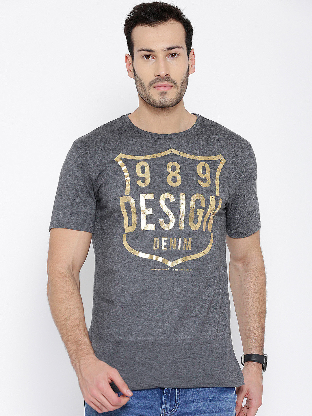 Buy Design Classics Men Charcoal Printed Round Neck T Shirt - Tshirts ...