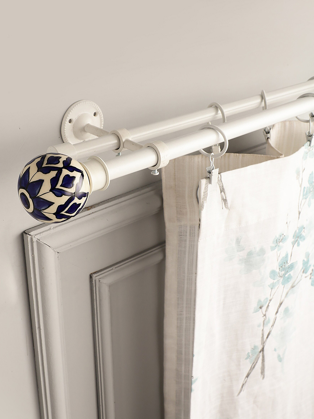 Buy The Decor Mart White & Blue Extendable Double Curtain Rods With