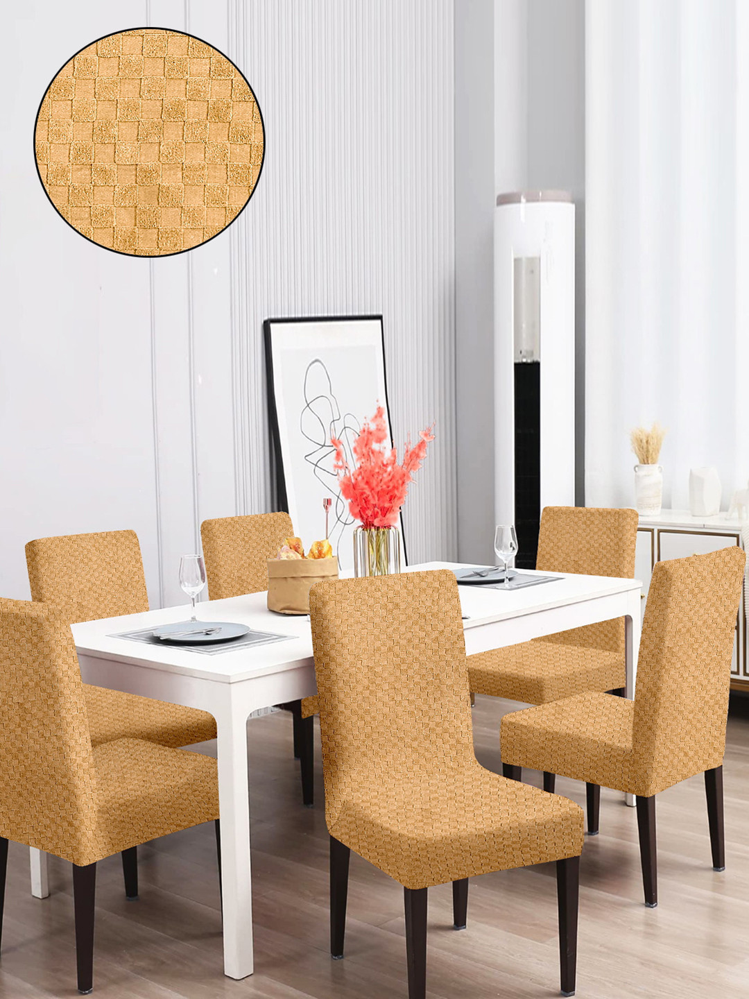 Buy Cortina Set Of 6 Jacquard Dining Chair Cover Yellow Chair Cover