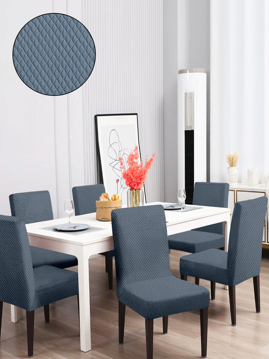 Buy Cortina Set Of 6 Jacquard Dining Chair Cover Grey Chair Cover for