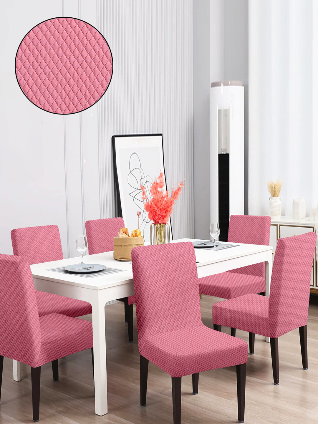 Buy Cortina Pink 6 Pieces Jacquard Dining Chair Covers Chair Cover