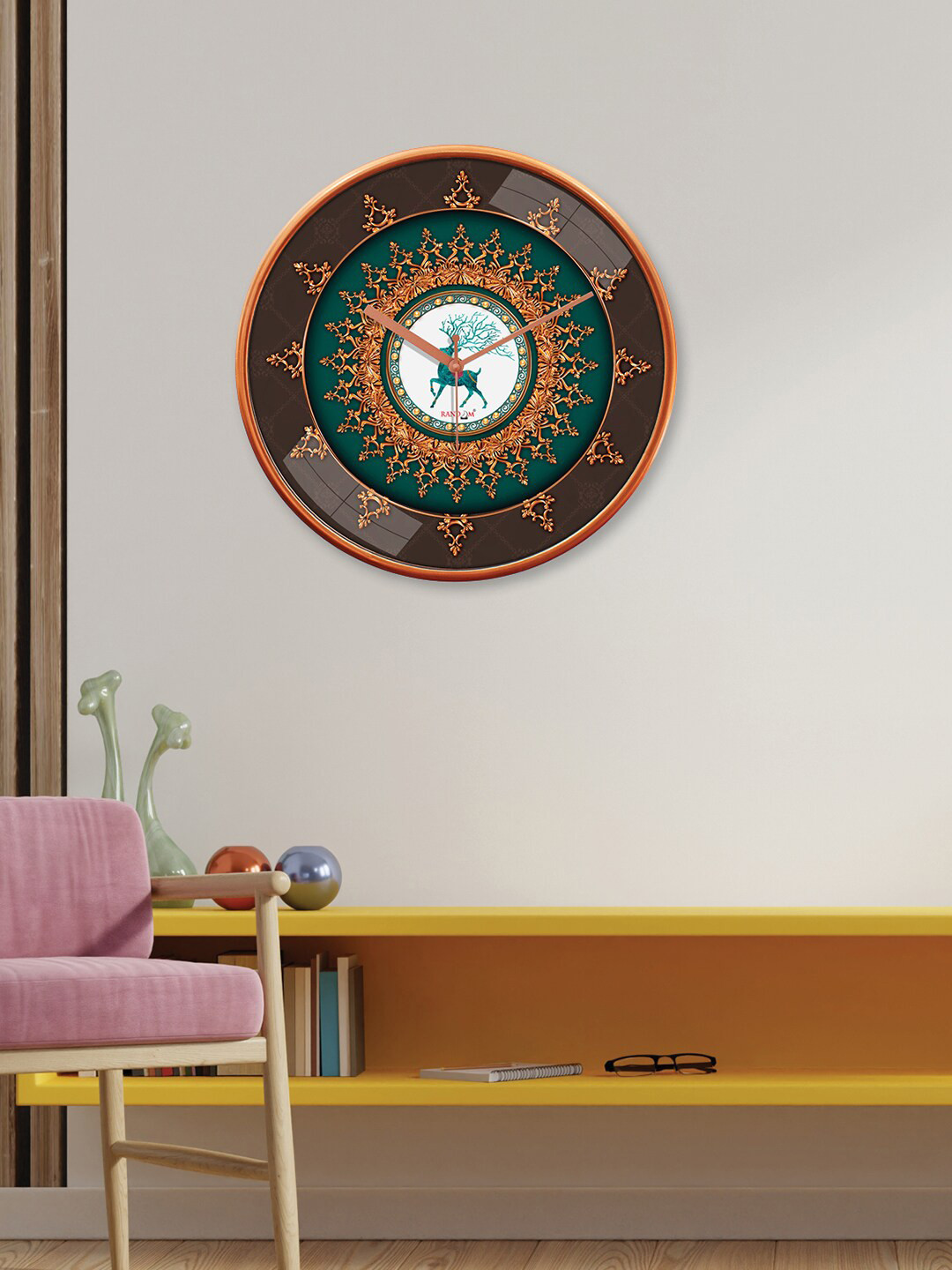 Buy RANDOM Copper Toned & Green Printed Contemporary Wall Clock