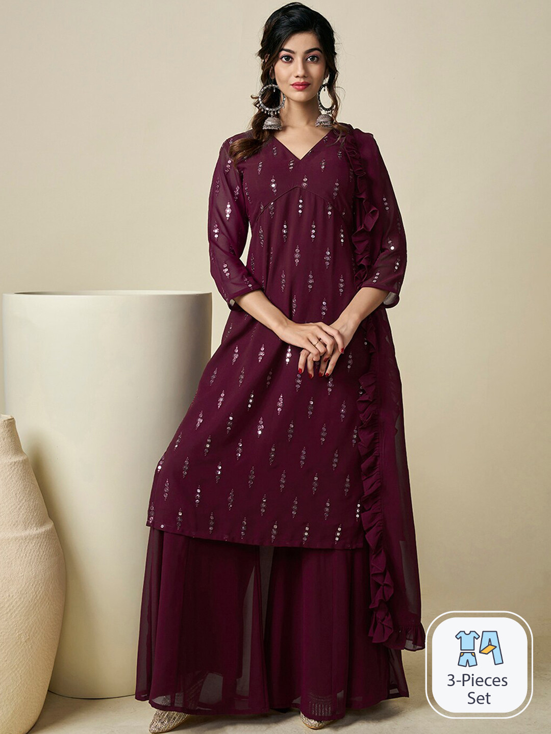 Women Beige Ethnic Motifs Printed Regular Kurta with Palazzos & With Dupatta main image 1