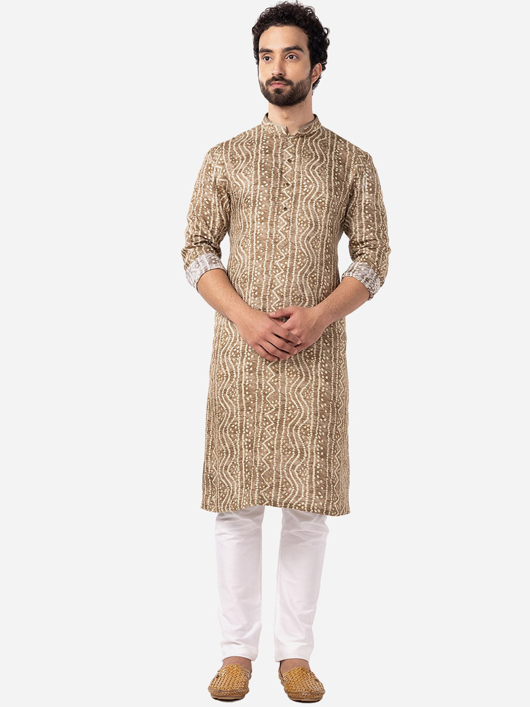 Men White Geometric Printed Kurta