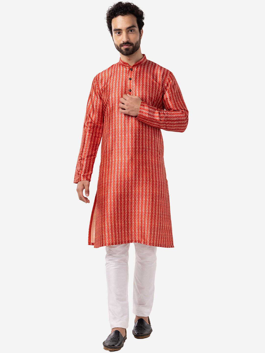 Buy THE KURTA COMPANY Woven Design Mandarin Collar Long Sleeves