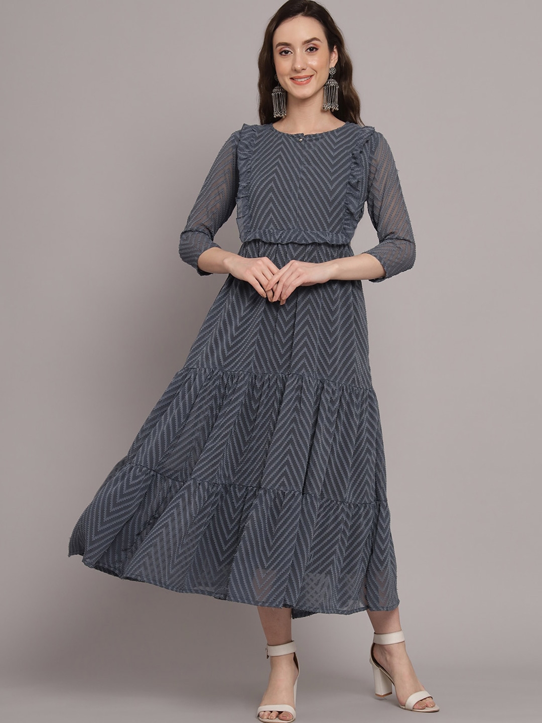 Buy DressBerry Geometric Printed Georgette A Line Midi Dress - Dresses for Women 24600964 | Myntra