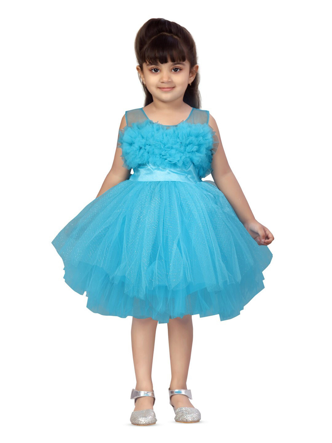 Girls Soft Net Knee length Fit and Flare Dress