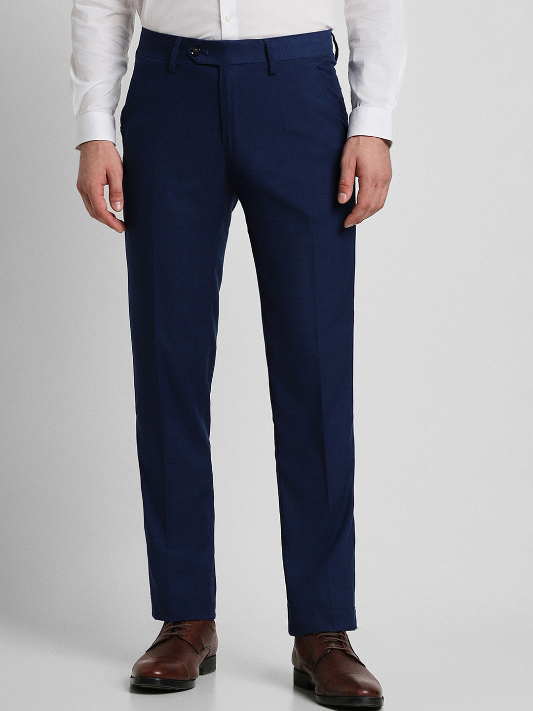 Buy Peter England Elite Men Slim Fit Mid Rise Formal Trousers ...