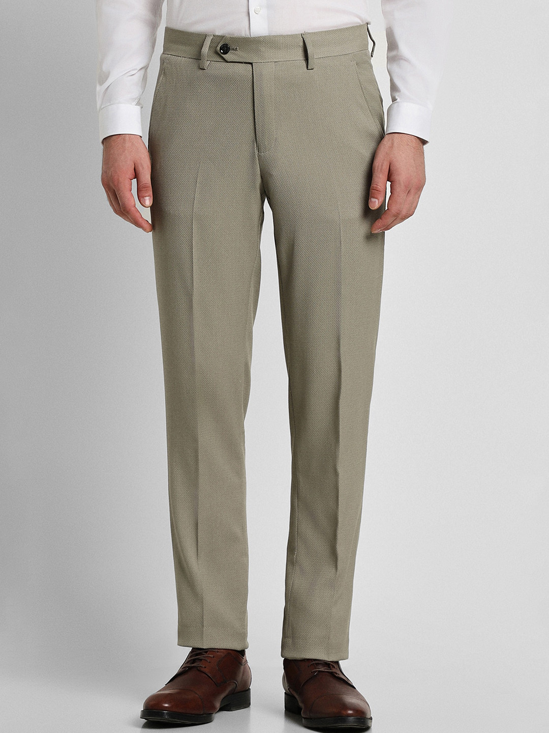 Buy Peter England Elite Men Mid Rise Textured Slim Fit Trousers ...