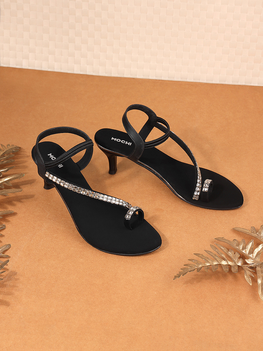 Buy Mochi Embellished Party Kitten Heels With Backstrap Heels for