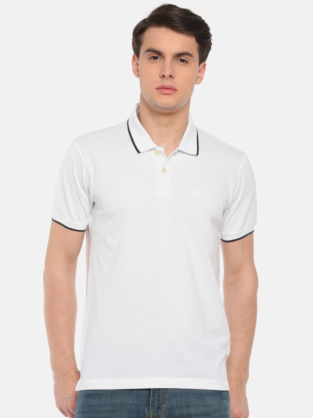 Buy CODE By Lifestyle Men White Solid Polo Collar T Shirt - Tshirts for ...