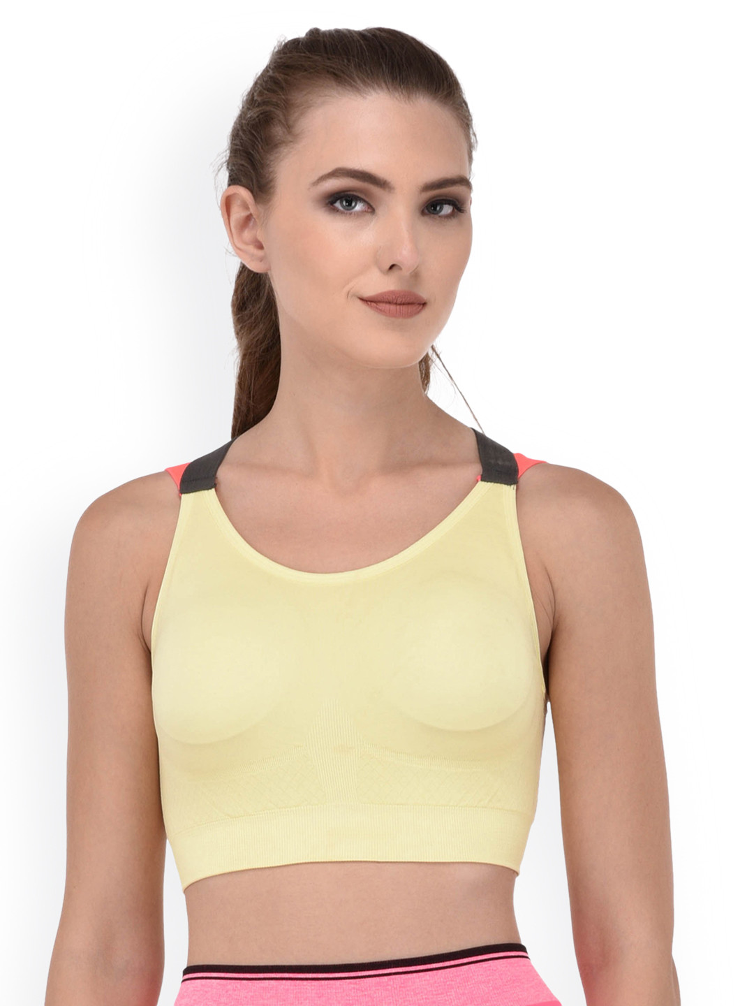 Buy PrettyCat Yellow Solid Non Wired Lightly Padded Sports Bra