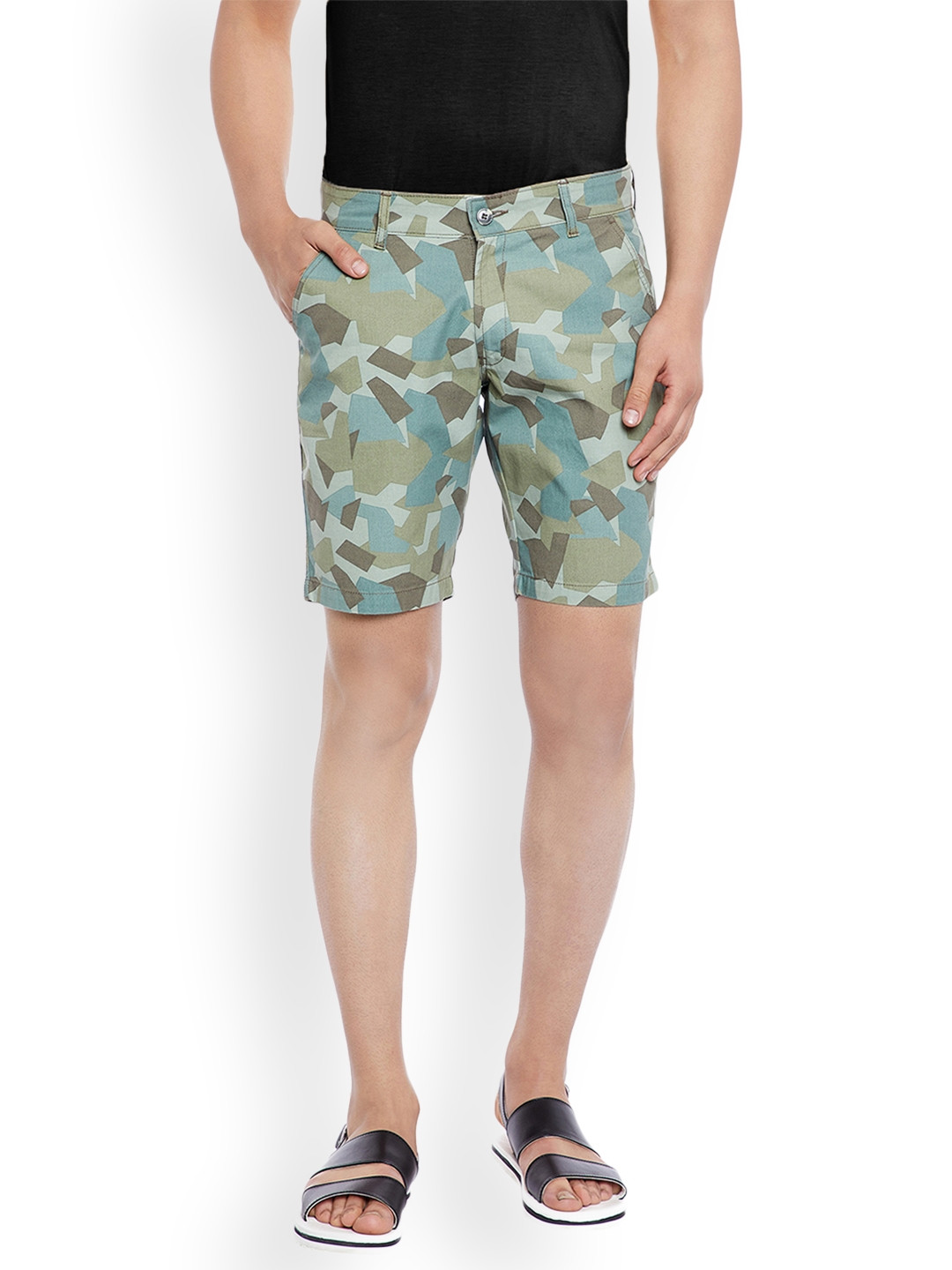Buy Canary London Men Olive Green Printed Regular Fit Chino Shorts
