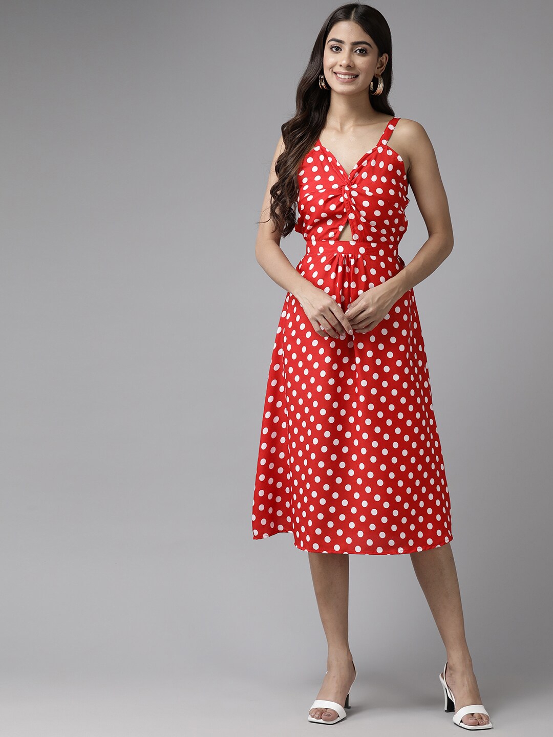 Buy BAESD Polka Dot Printed Shoulder Straps A Line Midi Dress - Dresses ...