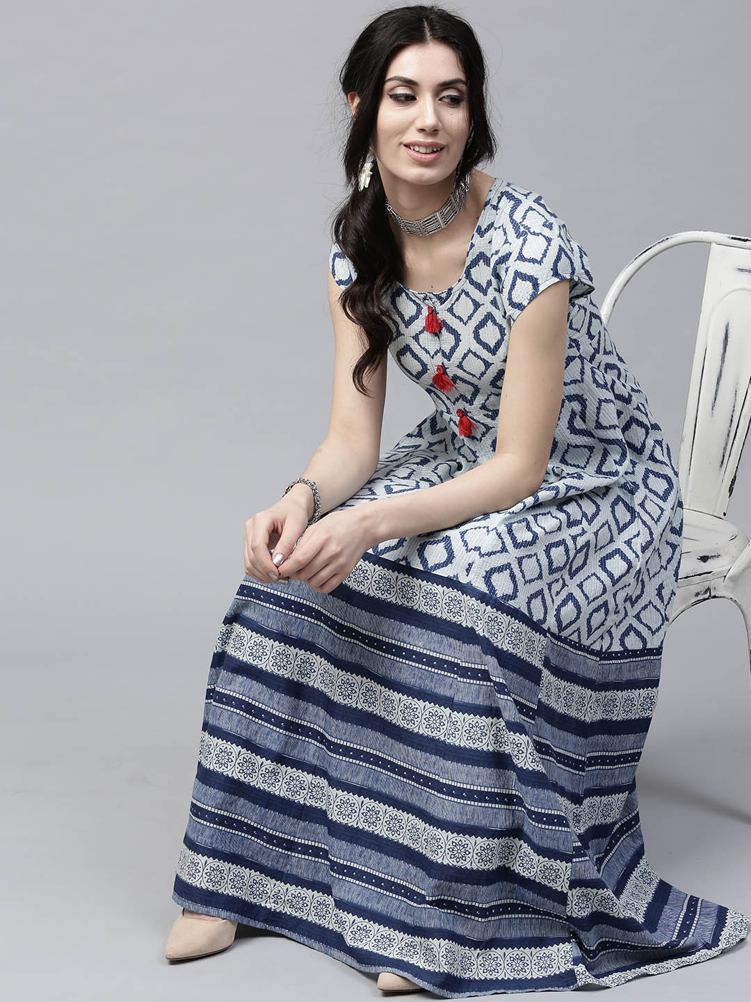 Women's Navy Blue Dyed Cotton Anarkali Kurta