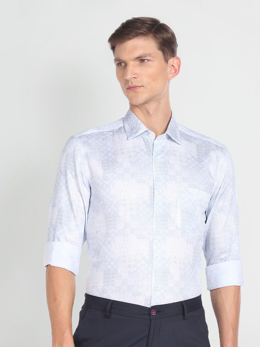 Buy Arrow Slim Fit Ethnic Motifs Printed Pure Cotton Formal Shirt ...