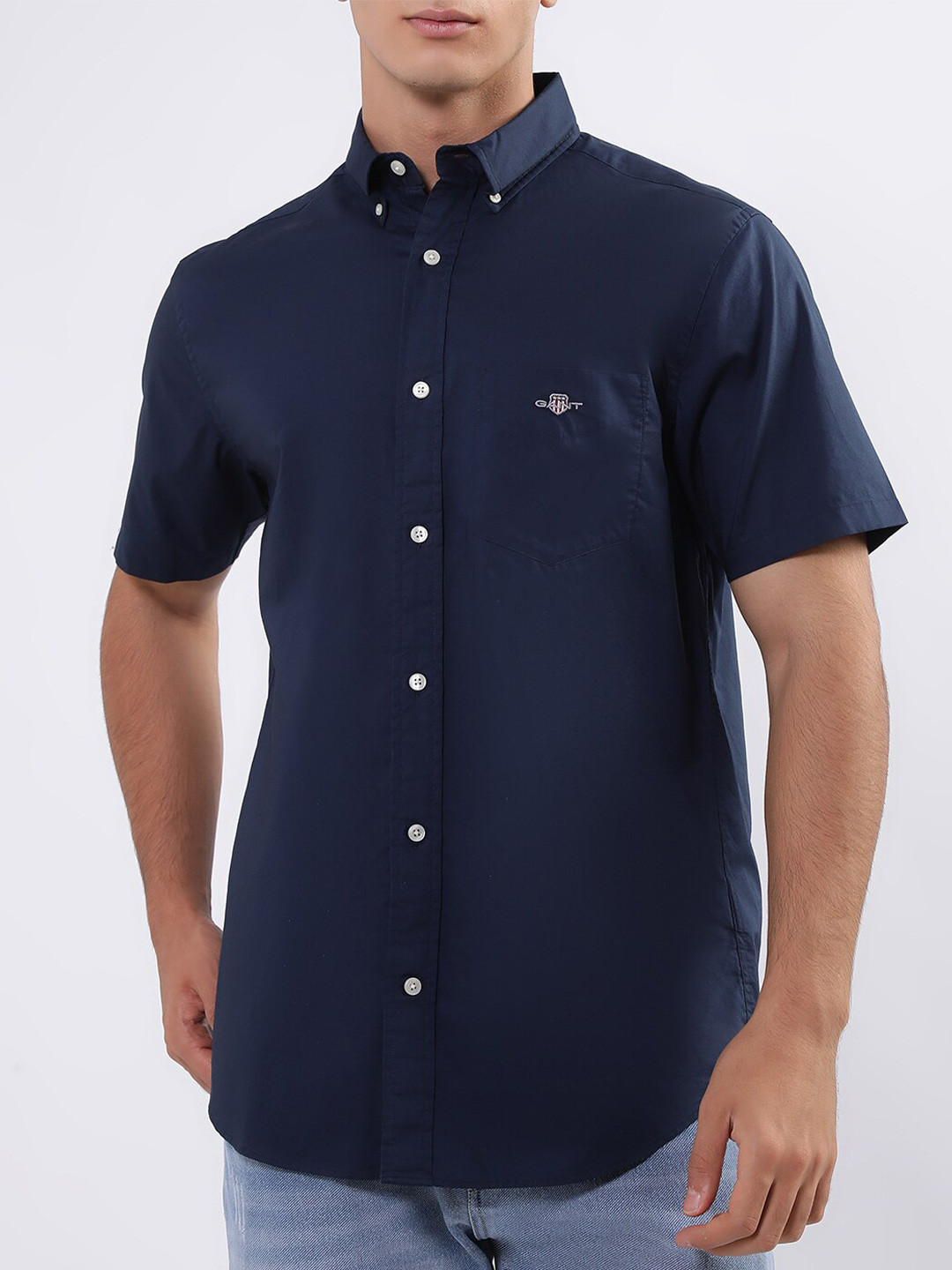 Gant Men Blue Checked Button-down Collar Full Sleeves Shirt