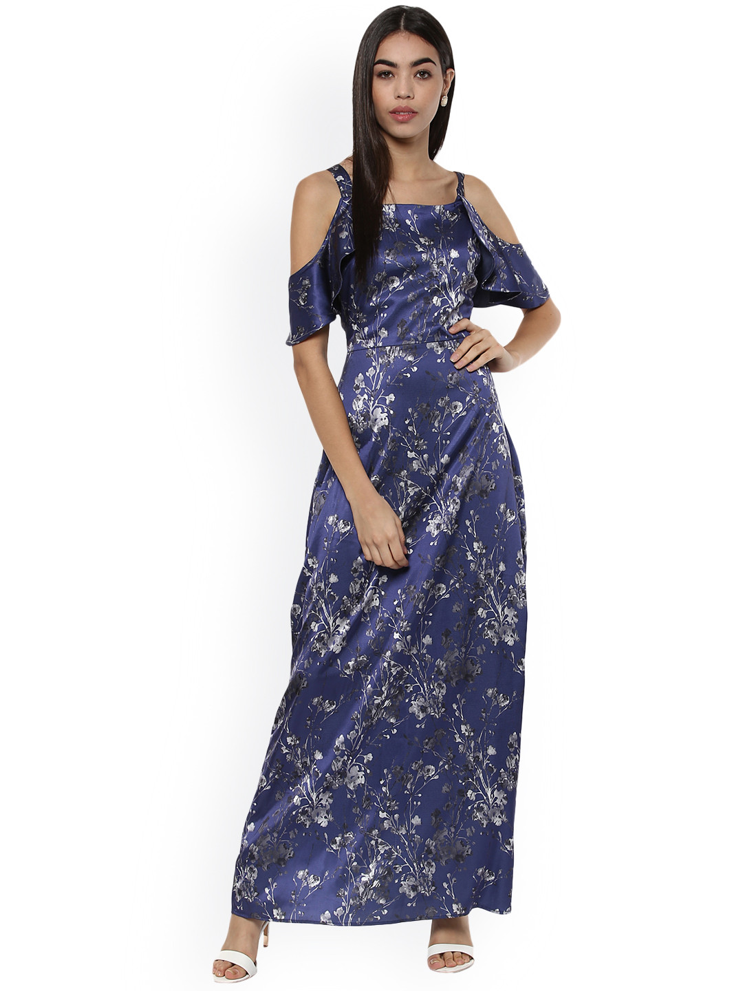 Buy Kazo Women Blue & White Printed Maxi Dress Dresses for Women