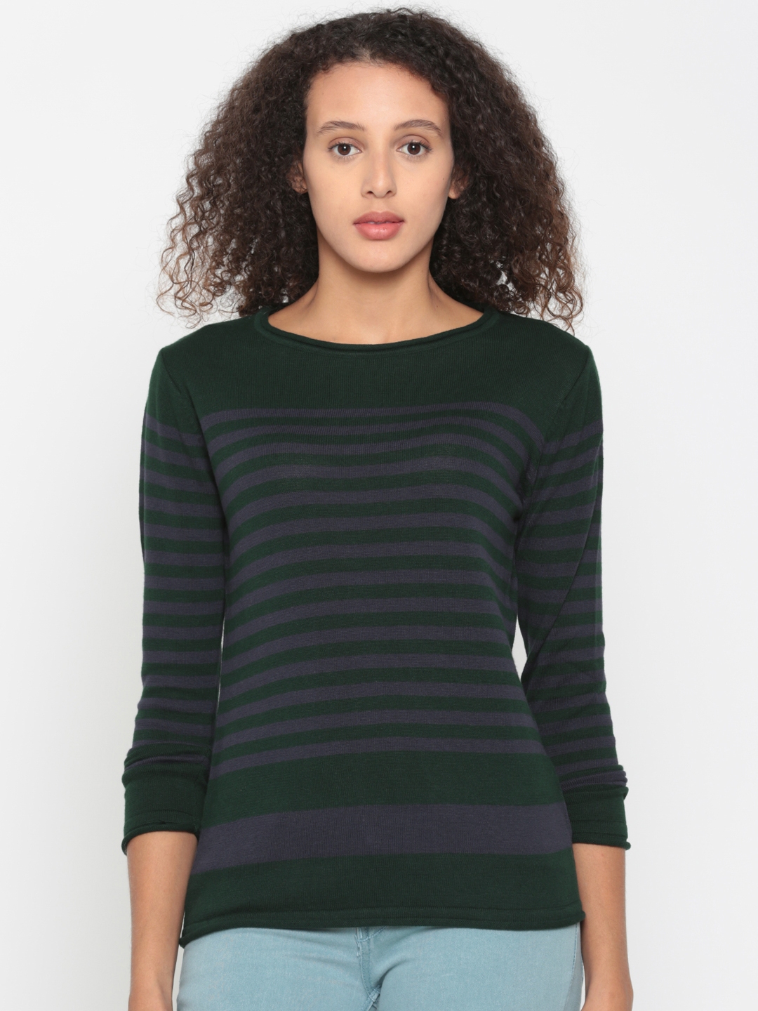 Buy People Women Green & Purple Striped Pullover - Sweaters for Women ...