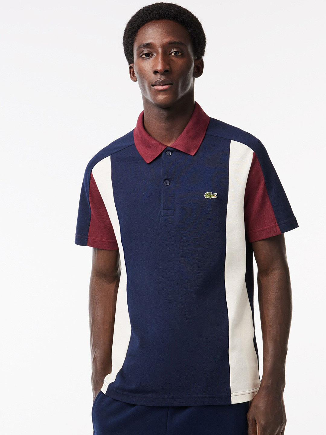 Lacoste Mens Short Sleeve Regular Fit Tri-Color Colorblock Polo Shirt