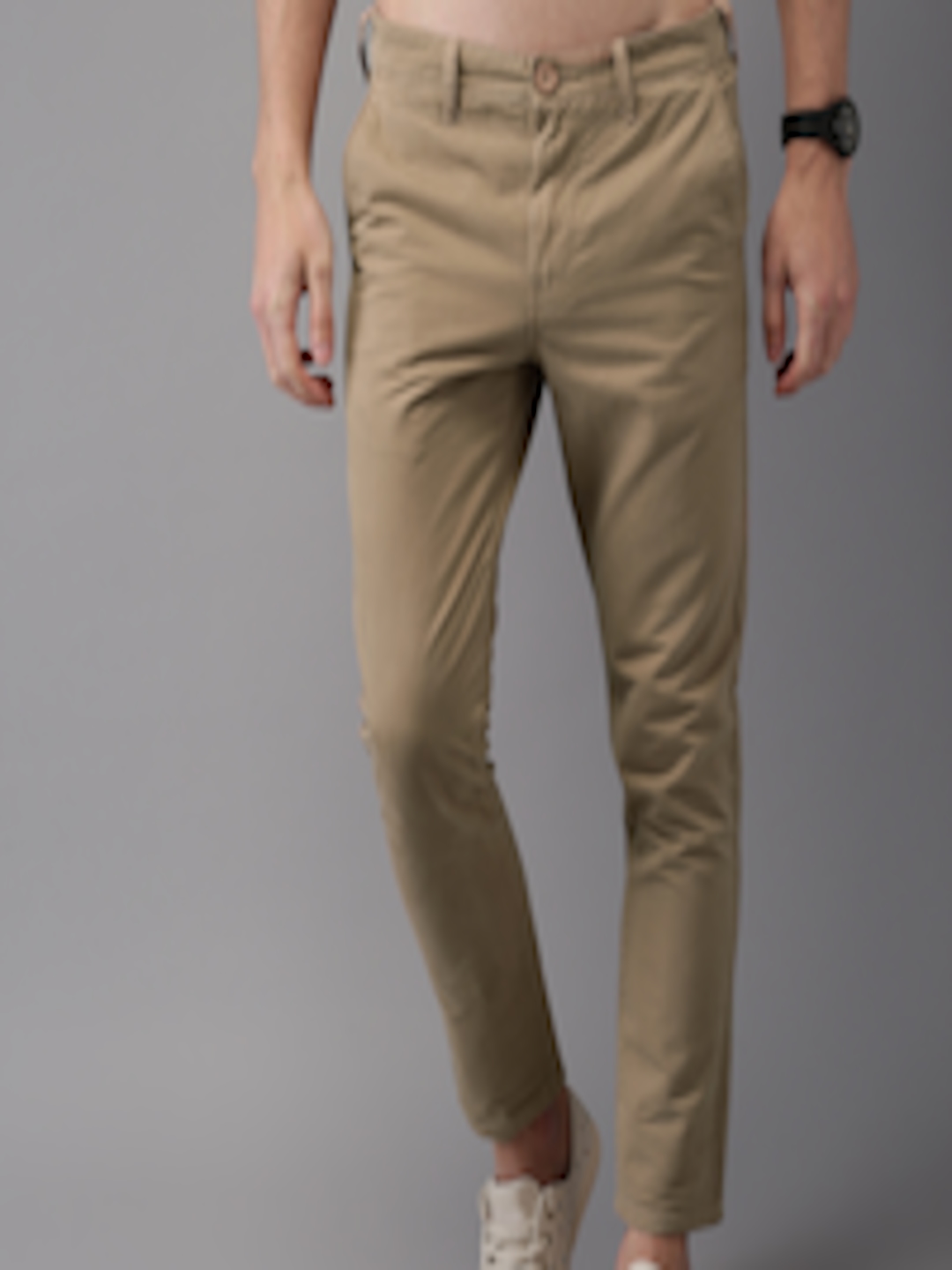 Buy HERE&NOW Men Brown Slim Fit Solid Cropped Chinos - Trousers for Men ...