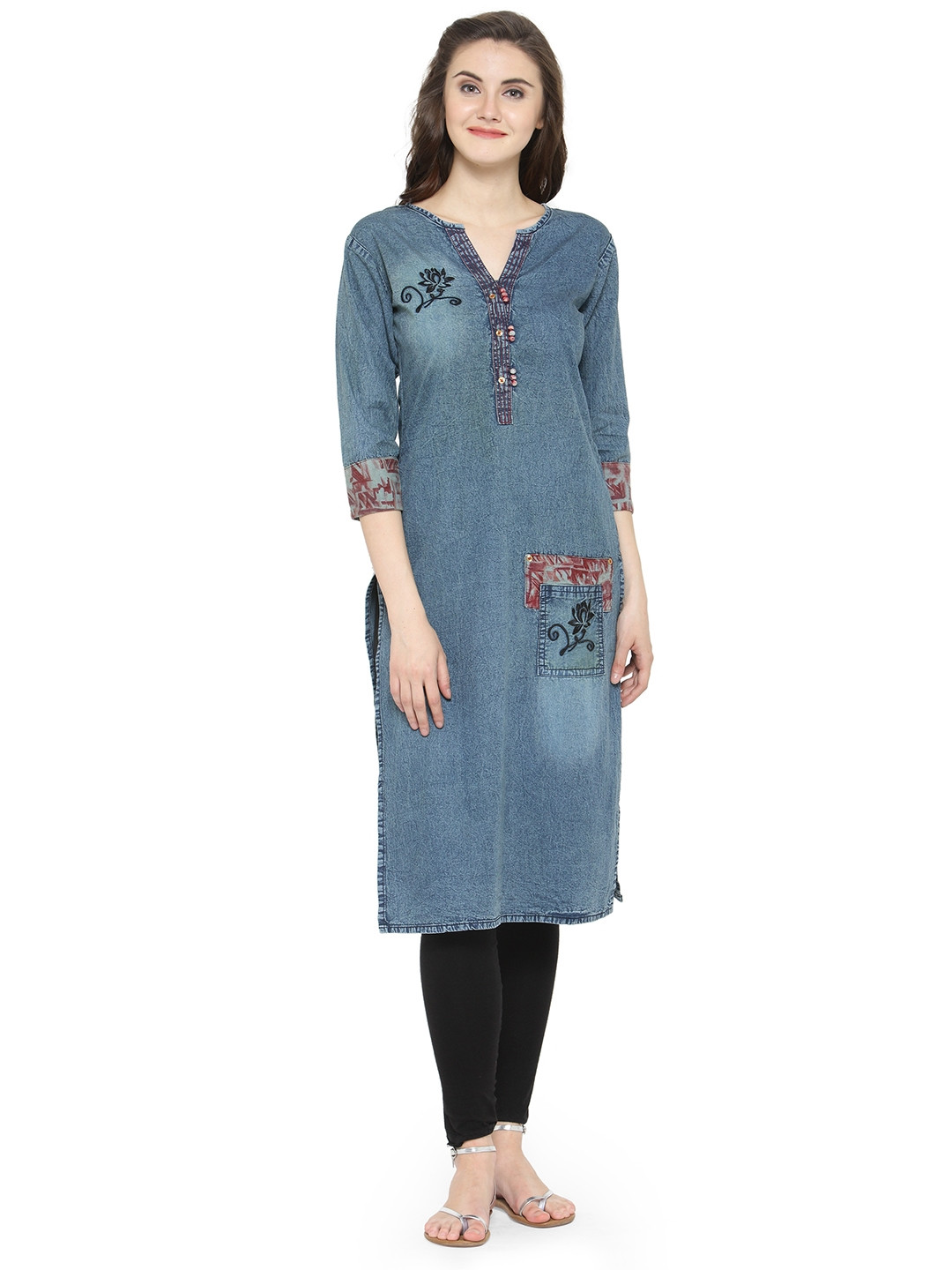 Buy Kvsfab Women Blue Solid Straight Denim Kurta Kurtas for Women