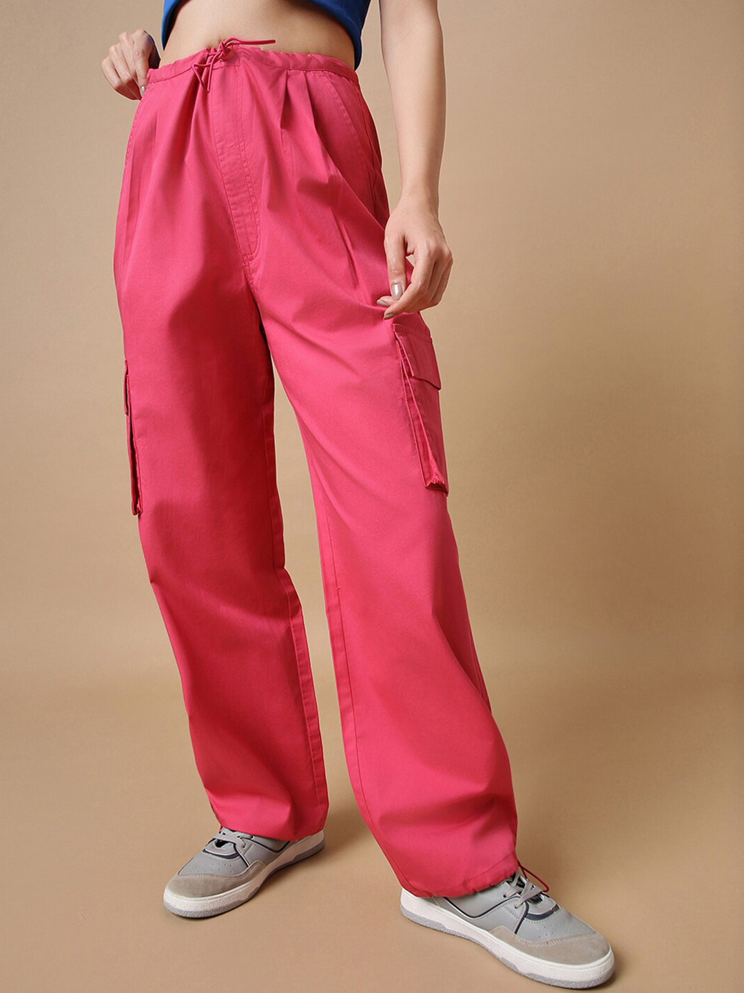 Buy Bewakoof Women Pure Cotton Cargo Parachute Pants Track Pants for