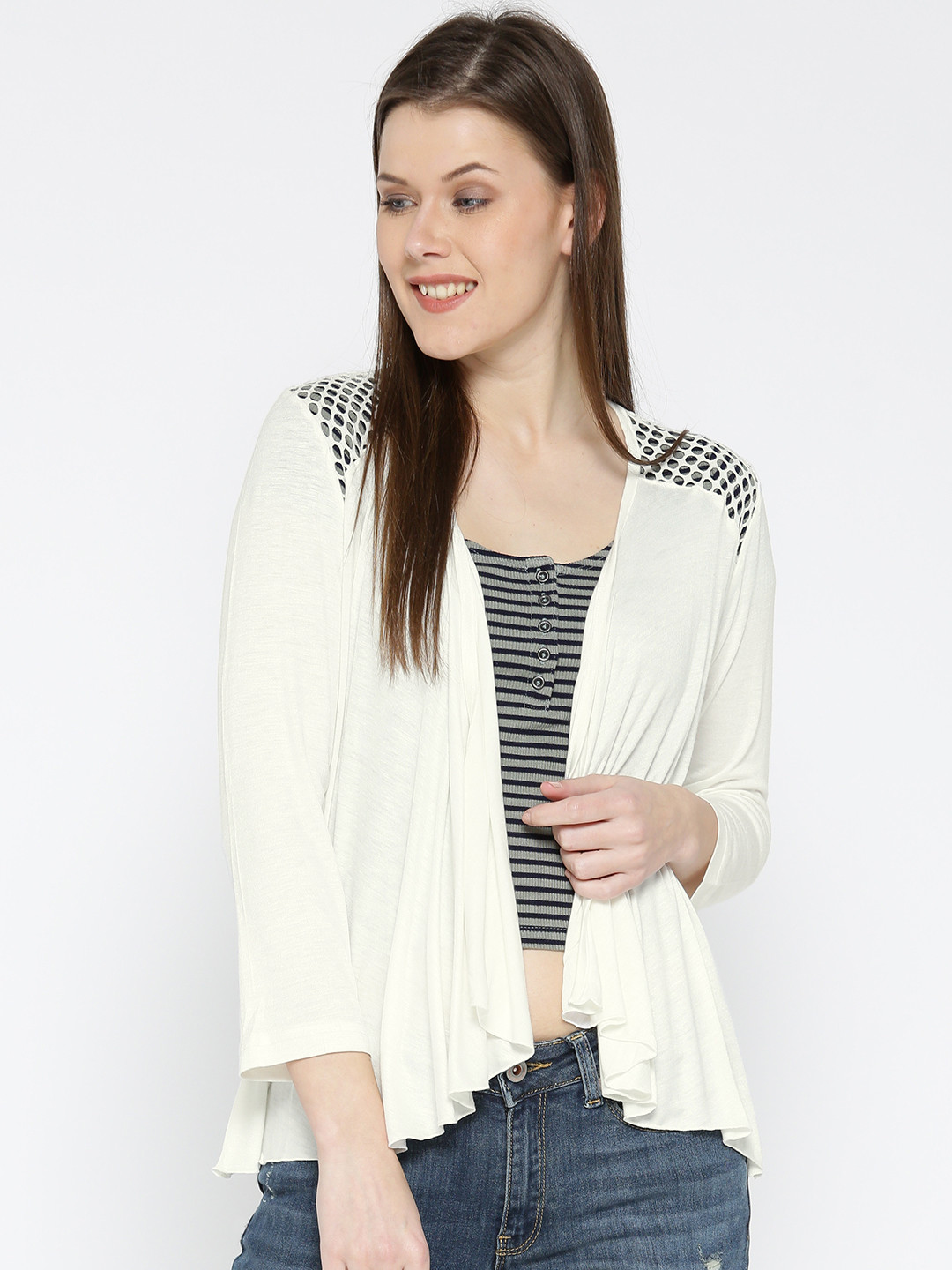 Buy Noi White Solid Waterfall Shrug Shrug for Women 2466737 Myntra
