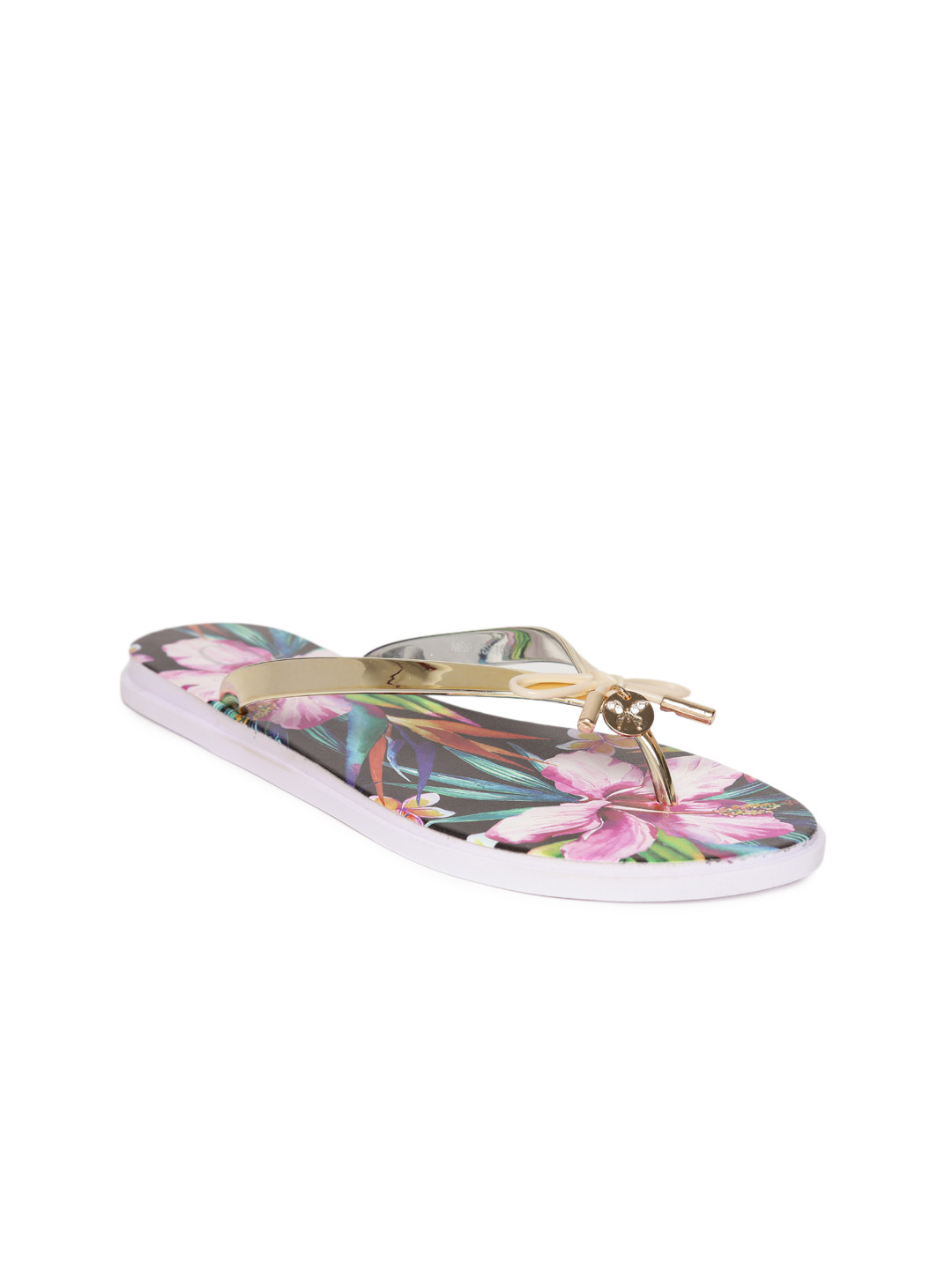 Buy Carlton London Women Gold Toned Floral Print Flip Flops - Flip Flops for Women 2467389 | Myntra