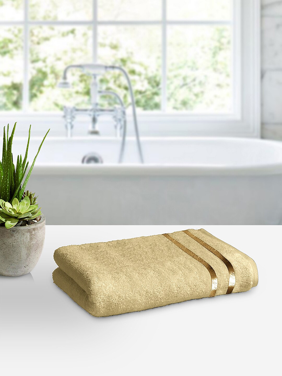 Beige - Handloom Fine Cotton Checks Bath Towel 45