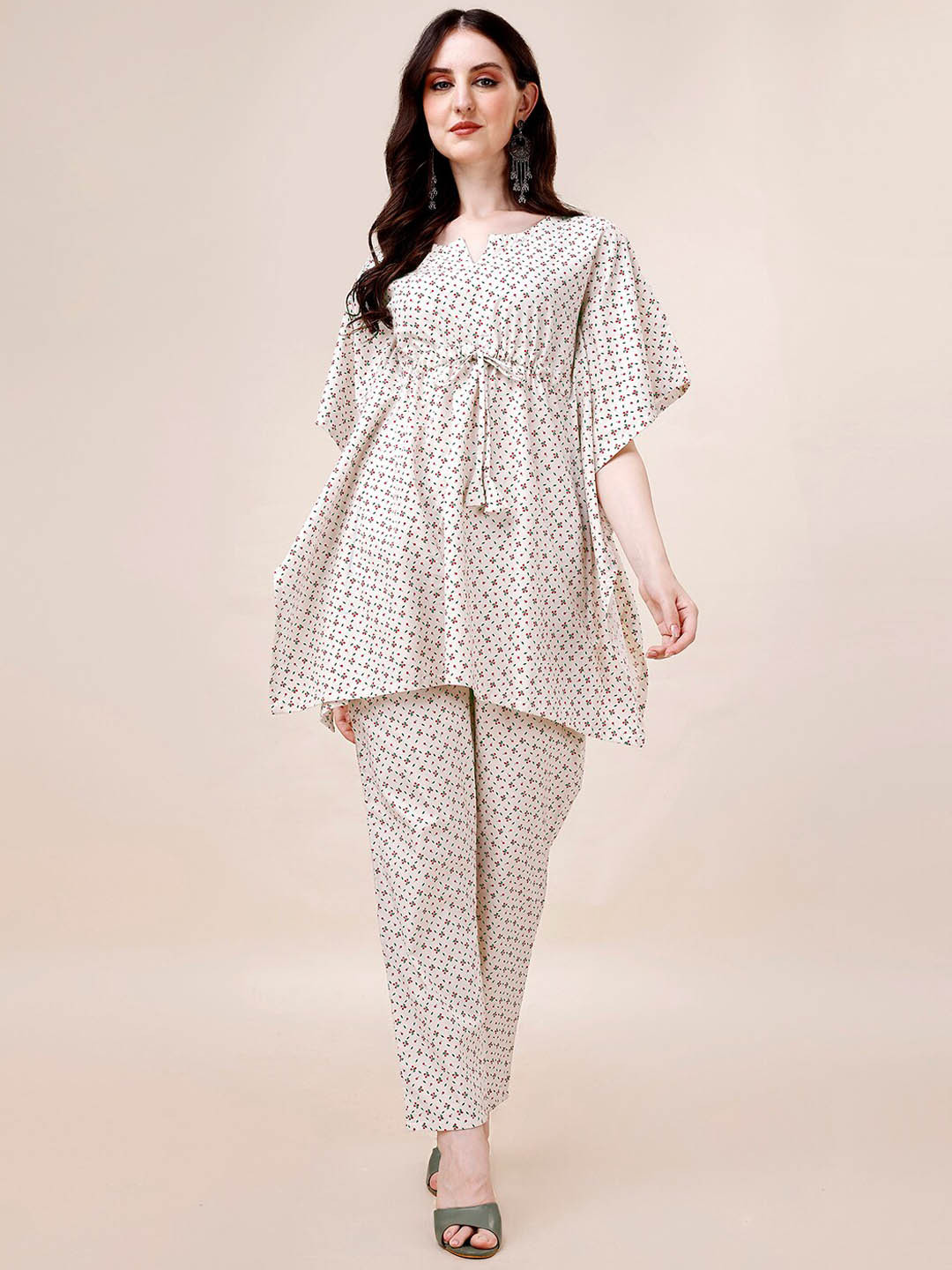 Buy Amrutam Fab Floral Printed Pure Cotton Kaftan Kurti With Trousers