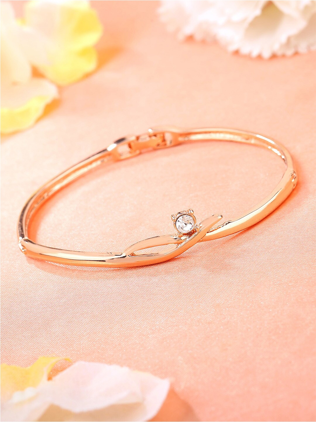 Buy Estele Rose Gold Plated Crystal Studded Bangle Style Bracelet ...