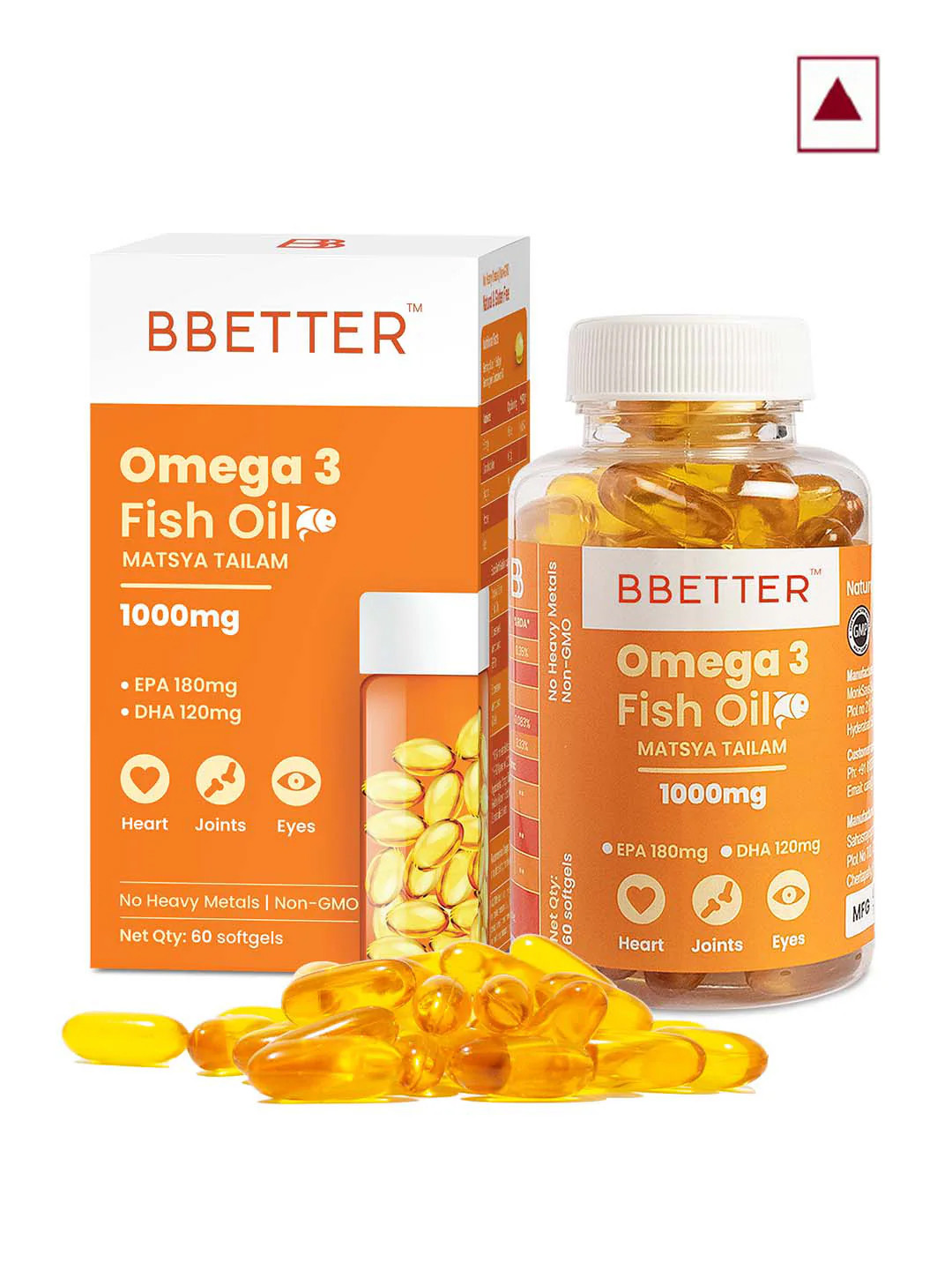 Buy BBETTER Omega 3 Fish Oil 1000mg Capsules For Heart & Joints 60