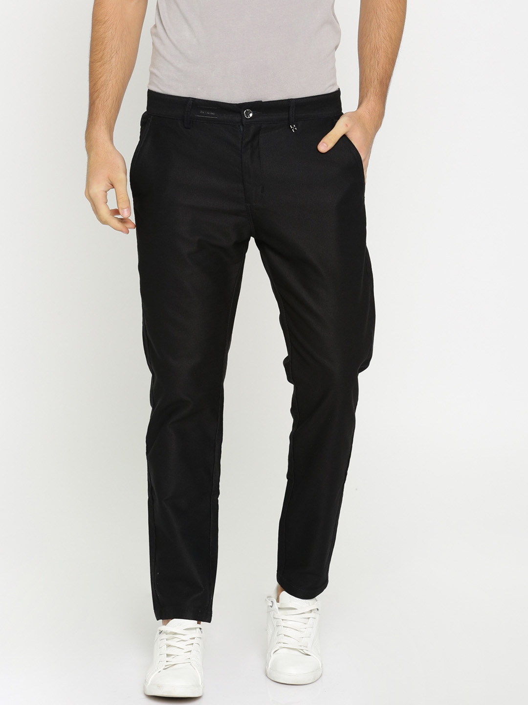 Buy Rex Straut Jeans Men Black Slim Fit Solid Trousers - Trousers for ...