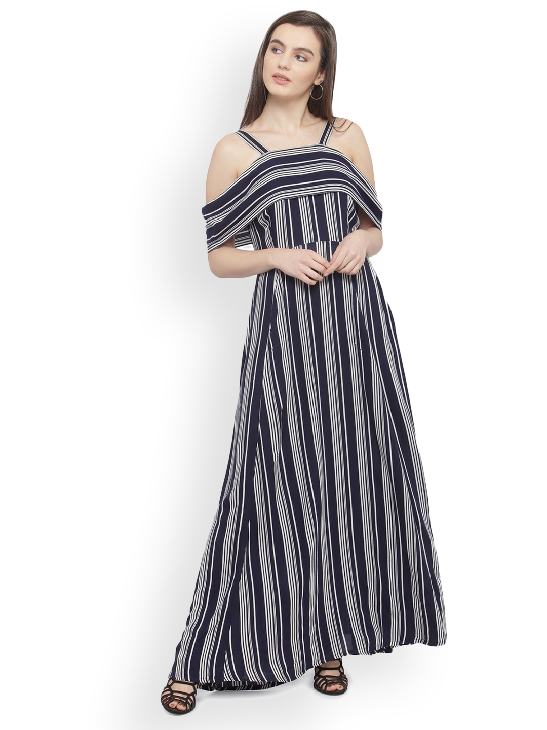 Buy PlusS Women Navy Blue & White Striped Maxi Dress - Dresses for Women 2468596 | Myntra